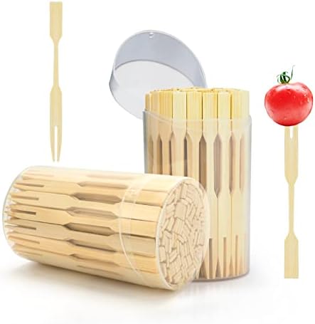 2 Packs Mini Bamboo Forks 3.5 inch, Small Forks for Appetizers, Cocktail Forks Fruit Forks, Toothpicks for Appetizer, Disposable Wooden/Wood Food Picks for Charcuterie Board Accessories. 220 PCS