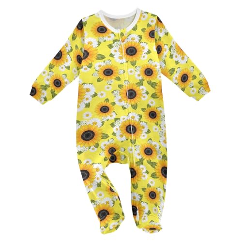 Emelivor Sunflowers Daisies Yellow Baby Newborn One-Piece Pajamas Footie Long Sleeve Romper Pjs for Boy Girl Kids