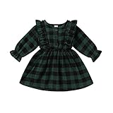 Toddler Baby Girl Clothes Classic Plaid Dress Ruffle Long Sleeve Casual Dresses Princess Fall Winter...