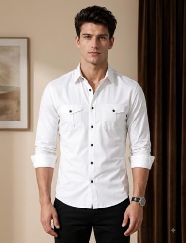 Image of Men's Double Flap Pocket | Regular Fit | Solid Spread Collar | Versatile Everyday Office Wear Comfortable |Stylish Design | Shirt