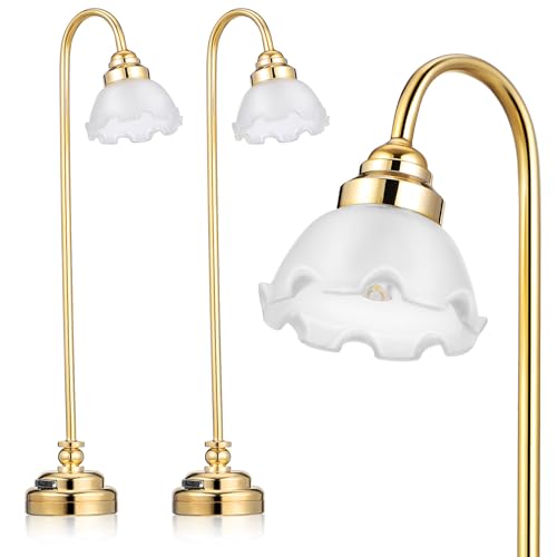 TOYANDONA 2pcs Miniature Dollhouse Lamp, 1/12 Scale Dollhouse Floor Lamp LED Miniature Lights Battery Operated for Doll House Decoration Accessories