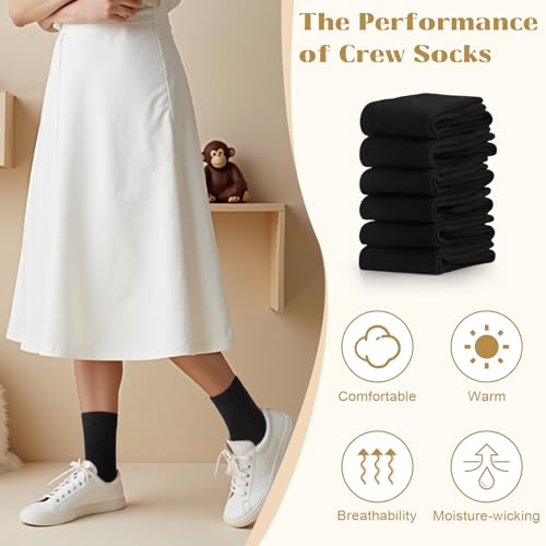 Image of Justay Crew Socks for Women, Cute Knit Boot Dress Cotton Socks | Athletic, Breathable, Warm, Soft, Comfortable, Calf, Gifts, Casual, Size 5-9, Fall