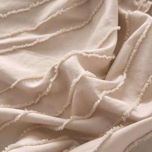 Bed Skirt Full Size, Ruffled Bed Skirt with Split Corners, Full Bed Skirts 14 Inch Drop with Platform, Striped Boho Bed Skirting Full Size, Pink-tinged Cream, 14'' Ful