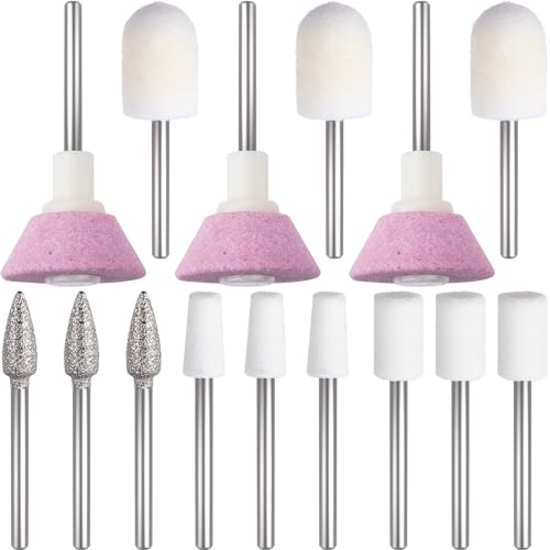 ANCIRS 15 Pcs 3/32 Inch Nail File Replacement Head Refills Set, Nail Drill Bits for Finishing Salon Electronic Manicure, Nail Manicure Pedicure Tools (5 Styles)