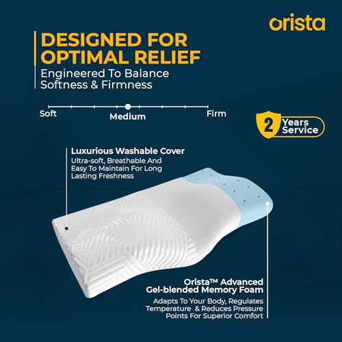 Image of Orista Advance Gel Blended Cervical Memory Foam Pillow | 2 Year Warranty |Orthopedic Neck & Shoulder Support Pillow for Sleeping | Improves Posture & Spinal Alignment | 19 x 12 x 4 Inch | Set of 1