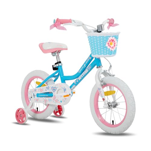 JOYSTAR Bicicleta Infantil 14 Pulgadas para niñas de 3 a 5 años, Bicicleta para niñas de 14 Pulgadas con ruedines y Cesta, Azul
