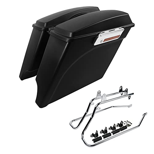 SLMOTO Alforjas rígidas negras mate extendidas 5" con cierre de llaves y soportes de conversión para Harley Road King, Road Glide, Street Glide, Electra Glide, Ultra-Classic, Softail, Dyna, Sportster miniatura 1