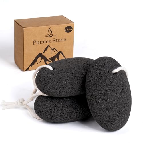 Natural Pumice Stone Set - 3-Pack Oval-Shaped Volcanic Lava Foot Scrubber Files for Callus, Corn, Cracked Heel, and Dead Skin Exfoliation, 4 x 2.8 x 1.6 Inches