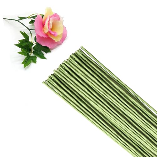 50package floral stems wire for paper flower 16 gauge green floral paper wrapped wire 16 inch artificial crafts wire wreath making supplies for wedding diy