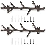 Fiwochic 12" Cast Iron Tree Branch Vertical Coat Hat Rack Wall Mount Heavy Duty Decorative Coat Hook Rustic Hanger for Coats Bags Hats Key Entryway Bedroom Hallway Bathroom Storage (Rust Color,2 Pcs)