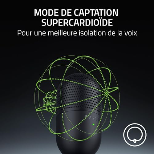 Razer Seiren V3 Mini - Microphone USB ultra-compact (microphone à condensateur 14 mm, directivité supercardioïde, détecteur de mise en sourdine, absorbeur de chocs intégré) Noir
