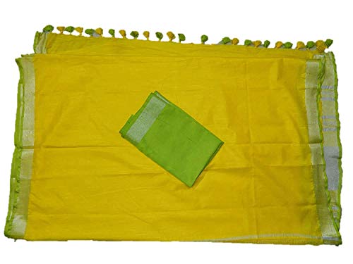 Image of STB-SILK TEXTILES BHAGALPUR Women's Linen Slub Saree With Contrast Blouse Piece