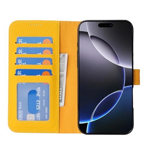 Étui iPhone 16 Pro jaune avec porte-cartes pour voyager léger