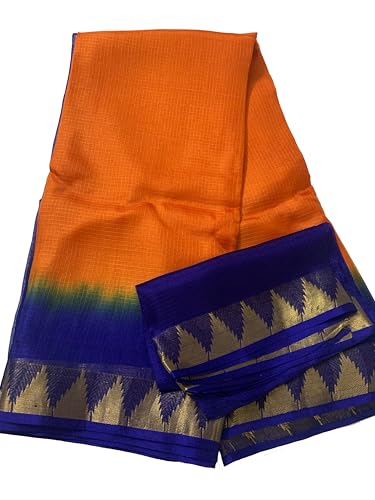 Image of Women's Bhagalpuri Pure Kota Doria Silk Net Saree With Temple Zari Border and Running Blouse Piece