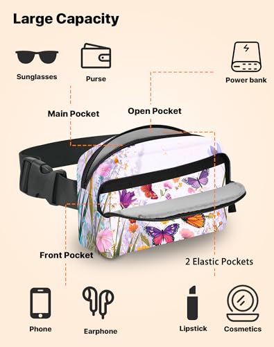 Image of Butterfly Fanny Pack for Women Belt Bag Fashion Everywhere Waist Pouch Lightweight Crossbody Bags with Adjustable Strap