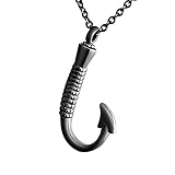 Cremation Ashes Fish Hook Urn Necklace Holder Memorial Pendant Stainless Steel Waterproof Pendant black