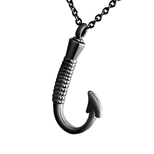 BY Cremation Ashes Fish Hook Urn Necklace Holder Memorial Pendant Stainless Steel Waterproof Pendant Black