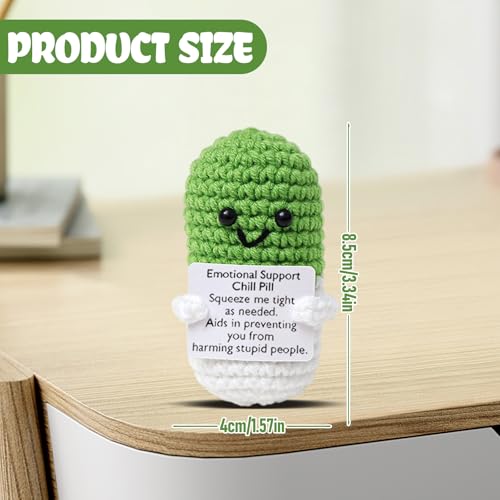 Image of Cute Green Pill Crochet,Knitted Capsule with Inspirational Card,CNA Nurse Appreciation Keepsake for Doctors,Pharmacists,RN,LPN,Healthcare Heroes,Office Decor