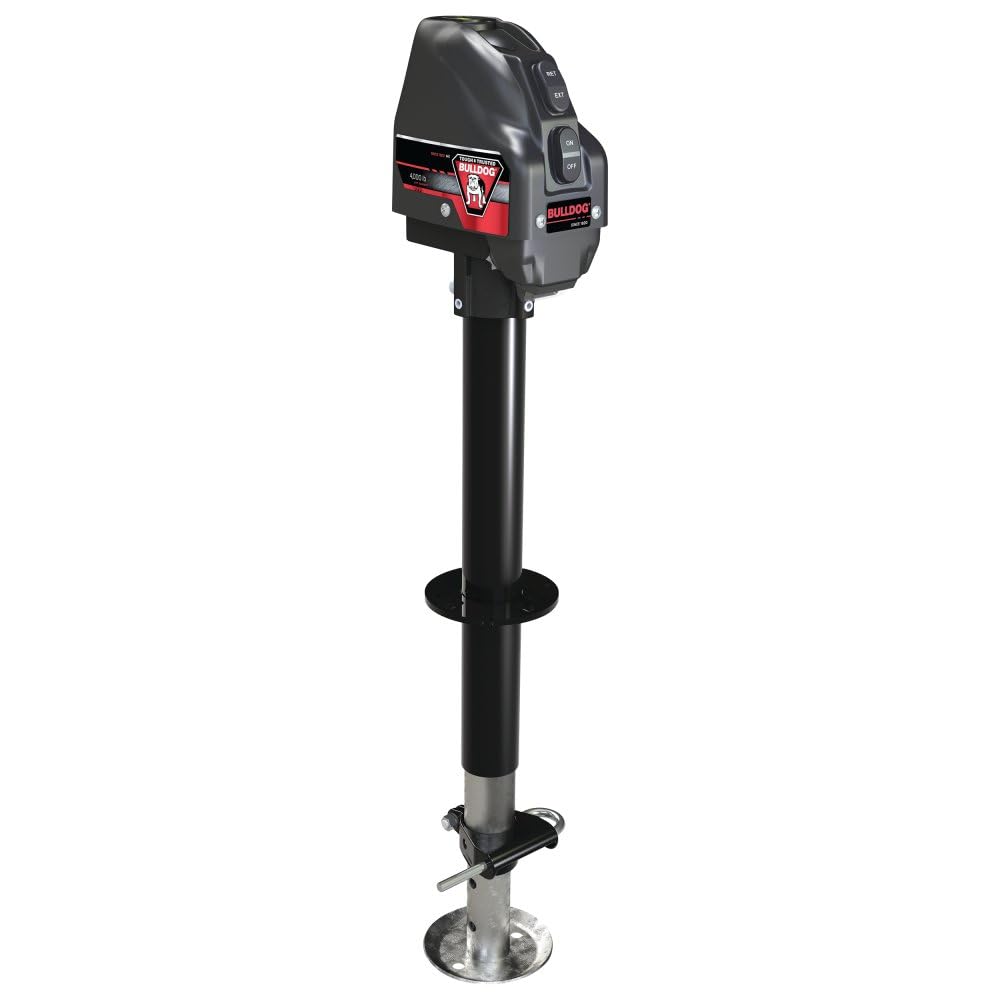 Bulldog 500199 Powered Drive A-Frame Electric Trailer Jack for Boat Trailers, 4,000 lbs. Capacity, Power Tongue Jack with Spring Loaded Pull Pin for 22 Inches of Total Travel, 3 Onboard LED Lights