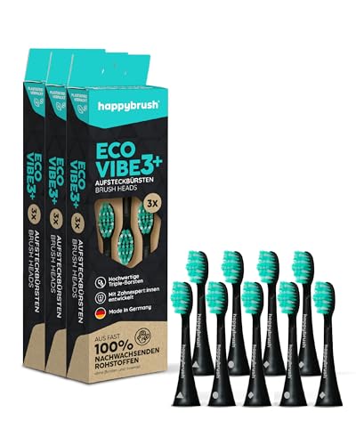 happybrush® Cabeças sustentáveis para escova de dentes elétrica sónica Eco VIBE 3 - preto/menta - 3 caixas de 3 unidades