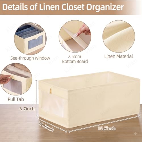 Image of Kian Wardrobe Organizer for Clothes Organiser Storage Box with Clear Window, Foldable Closet Organiser Basket for Clothing, Jeans, Pants, T Shirts, Shelves, Toys (Pack of 2)