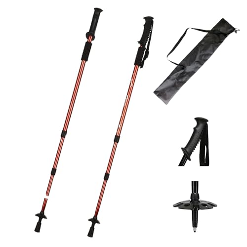 【2026新登場・スキー＆登山兼用】伸縮式 スキーストック 滑雪杖 トレッキングポール アルミ製 65-135cm 軽量 折りたたみ 大人 子供用 アウトドア 登山用品 (赤) - ノーブランド品 - 商品画像