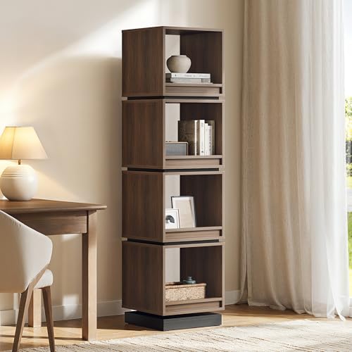 Image of ModernMate 4-Tier Rotating Bookshelf Tower, 360 Spinning Bookcase
