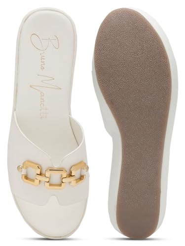 Image of Bruno Manetti Women's Slipon Back Open with Upper Golden Buckle Round Toe Comfort Platform Wedges