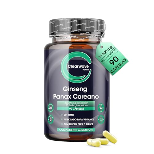 Cápsulas de Panax Ginseng | 10,000 mg de Ginseng Coreano Por Cápsula | 20% de Ginsenósidos | Suministro para 90 Días | Extracto Vegano de Alta Concentración Para Hombres y Mujeres