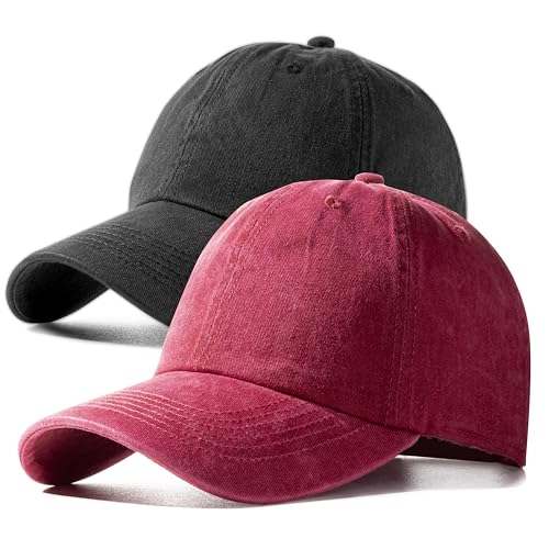 Raylarnia Vintage 100% Cotton Washed Baseball Cap Adjustable Size,Classic Low Profile Plain Retro Unisex Dad Hat(Black), Black, One size
