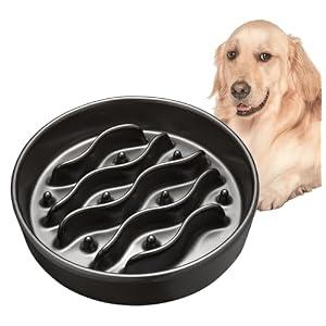 Ceramic Slow Feeder Dog Bowls for Medium and Large Breed, 8-Inch Dog Slow Feeder Bowl for Fast Eaters, 33oz, Dark Gray