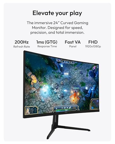 Image of Two Pixio PXC248WAVE 24 inch 200Hz Refresh Rate FHD 1080p Resolution 1500R Curve Fast VA Panel 1ms GTG Response Time HDR Curved Gaming Monitor and PS1D Wave Black Dual Monitor Arm - Fits up to 32 inch