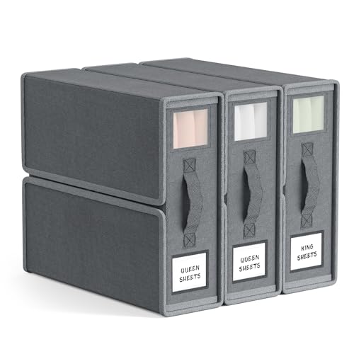 3 Stück Unterbett Aufbewahrungsbox Bettwäsche Aufbewahrung mit handhaben, Faltbarer Bettwäsche Organizer Schrank Organizer Kleiderschrank Aufbewahrung mit klarem Fenster für Bettbezug Kleidung, Grau