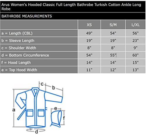 Arus Womens Classic Long Hooded Full Length Turkish Cotton Ankle Length Bath Robe White, Small-Medium #TOP4