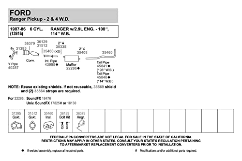 Image of Walker 43998 Exhaust Pipe 2 inch Outlet (OD) for Ford Ranger