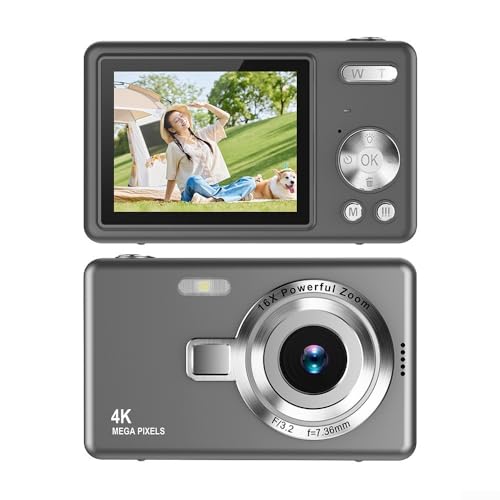 Whychstore CCD 1080p avec 96 millions de pixels, appareil photo numérique zoom 16x et autofocus, avec écran IPS HD de 2,4 pouces pour vlogging et photographie (gris)