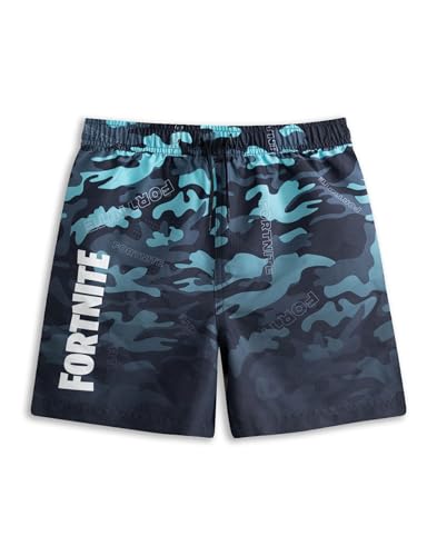 Image of Fortnite Boys Blue Camouflage Swim Shorts | Elasticated Waistband & Drawstring Closure | All-Over Print Beachwear | Holiday & Pool Shorts | Kids Gaming Merch - 11-12 Years