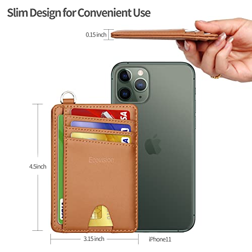 Image of Slim Minimalist Front Pocket Wallet, RFID Blocking Credit Card Holder Wallet with Detachable D-Shackle for Men Women, Cowhide Glossy Brown, M, Minimalist