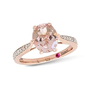GEMVIO Collection Blush 7X9MM Oval Morganite Solitaire Gemstone & Diamond in 14k Rose Gold Halo Engagement Anniversary Wedding Ring Size-9