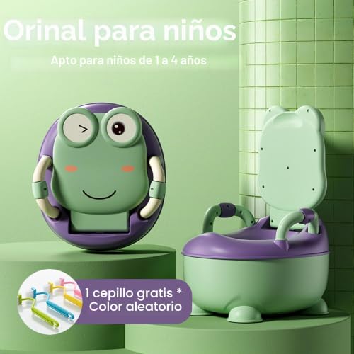 Miniatura 2 de Suq Orinal Especial Para Niños Pequeños, Asiento De Inodoro Con Cubierta Antisprash Para El Entrenamiento De Orinal Infantil, Asiento Inodoro Divertido Para Niños, Con Un Cepillo Verde