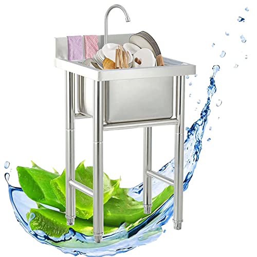 RTYHN Fregadero de Cocina, Fregadero de restaurantes extraíble, gabinete de Fregadero Comercial, Fregadero Comercial de Acero Inoxidable 304 60 x 60 x 80 cm Cover