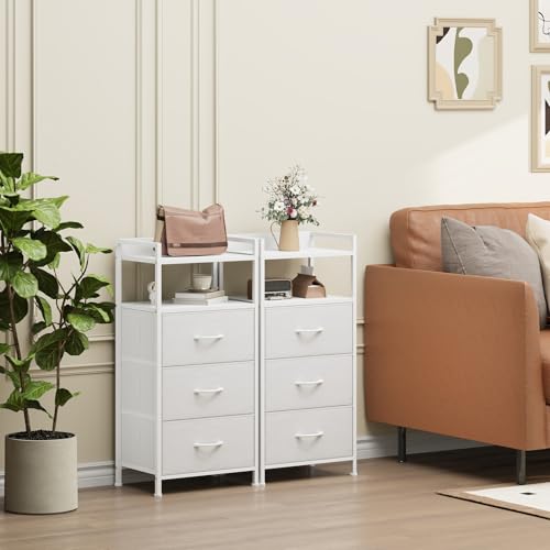 Somdot Kommode for Schlafzimmer, 3 Schubladen, offenes Regal, Weiß – Ansicht 4