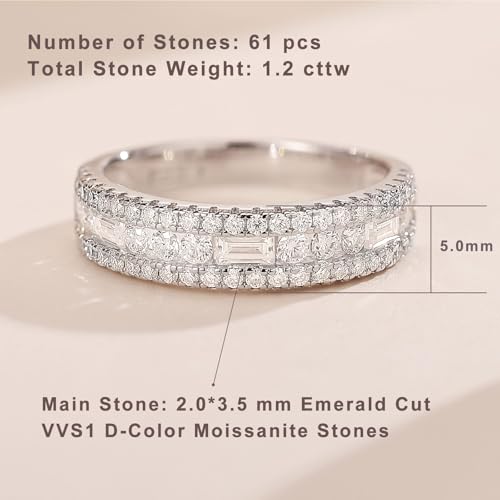 Newshe Jewellery Moissanite Rings for Women 925 Sterling Silver Wedding Bands Pave Emerald Eternity Band Ring Size 5-132