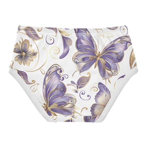 Purple Gold Butterflies Floral Girl Panties Cute Girls Underwear Toddlers Cotton Bright Briefs Undies Kids 2t2