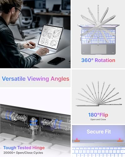 Image of typecase Keyboard Case for iPad Air 13-inch(M4 /M3 /M2, 2026 /2025 /2024), 360 Rotatable, Multi-Touch Trackpad, 11-Color Backlit Wireless Protective Case with Pencil Holder, Auto Sleep /Wake, Silver