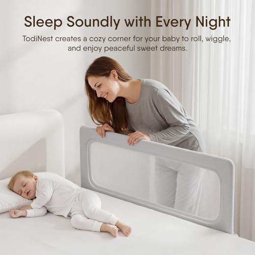 TodiNest Folding Bed Rail for Toddlers, Baby Bed Rail Guard with Reinforced Anchor Safety System, Toddler Bed Rails for King Size Beds, Twin, Full, Queen (Grey, 59\" L x 21.6\" H)