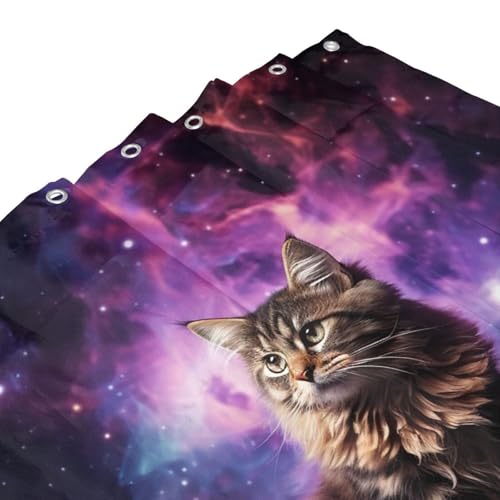 Rideau de douche imperméable chat nébuleuse grand format 182x182 cm