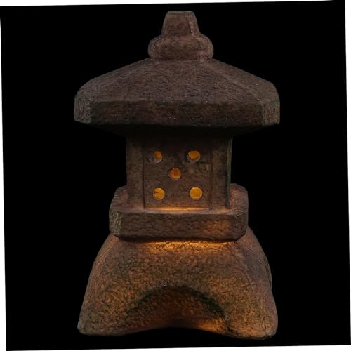 VILLCASE Luz del palacio de la torre de piedra solar decoración jardín de la pagoda jardín zen luces de pagoda exterior adornos de jardin japones linterna japonesa de jardín resina