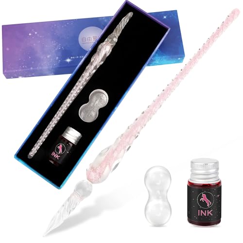 Stylo en verre Luxiv rose pour écrire sans taches et changer d'encre facilement