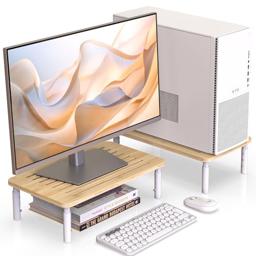 2 Pack Bamboo Monitor Stand Riser, 4 Adjustable Height, Laptop St...